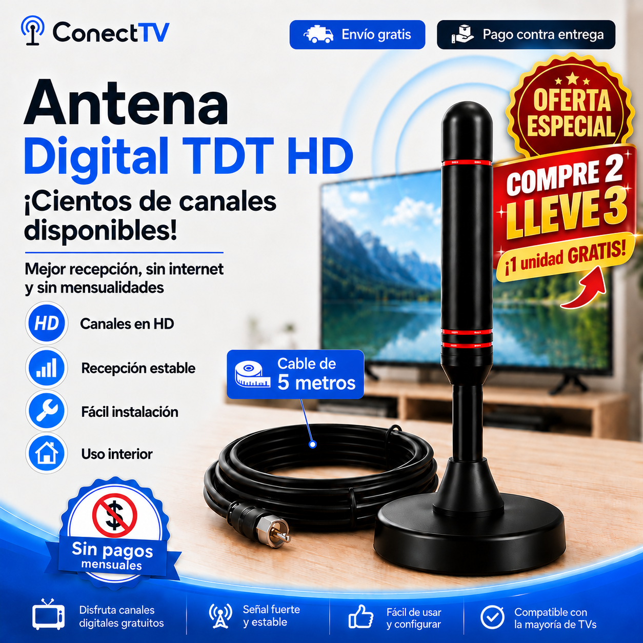 Antena TDT ConectTV™ | Canales HD Gratis sin Mensualidades